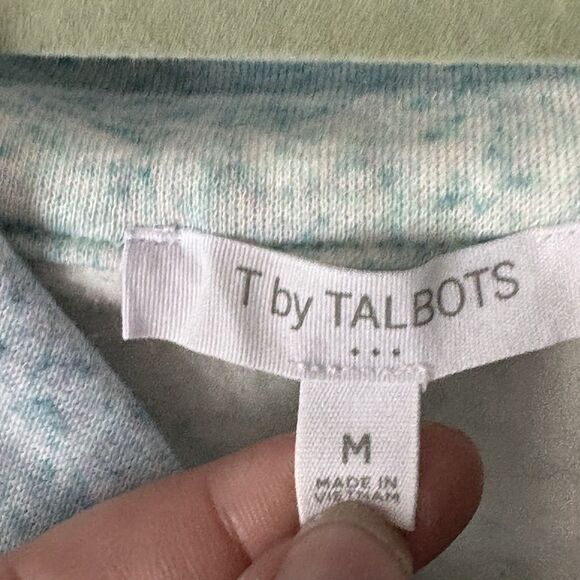 T BY TALBOTS Sweatshirt Fleece Cotton Blend Speckled V-Neck Pullover Aqua Blue M - Picture 4 of 7